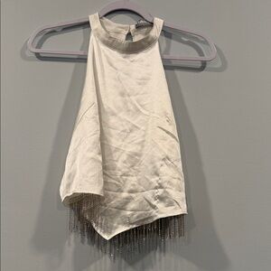 Chic White Halter Top with sparkly Fringe